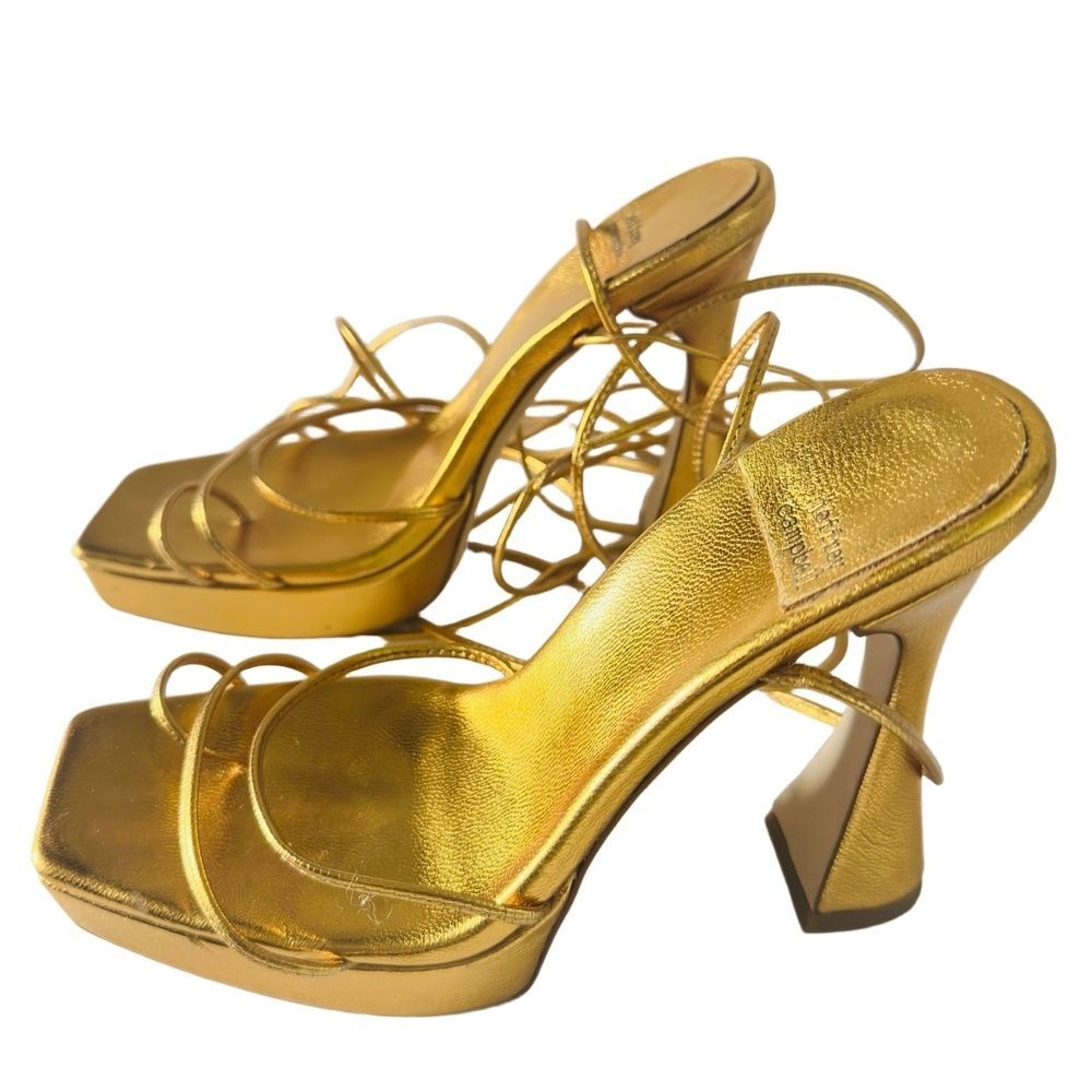 Jeffrey Campbell Platform Sandals 8 Strappy Ankle Wrap Party Y2K Gold Primadonna - Picture 4 of 10